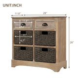 ZNTS TREXM Rustic Storage Cabinet with Two Drawers and Four Classic Rattan Basket for Dining/Living WF193442AAN