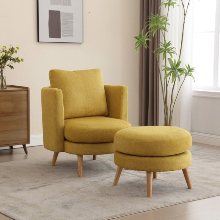 Dropship Accent Chair With Ottoman Set, Fabric Armchair With Wood