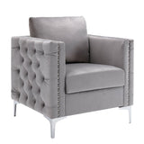 ZNTS Modern Velvet Armchair Tufted Button Accent Chair Club Chair with Steel Legs for Living Room PP281169AAE