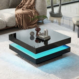 ZNTS ON-TREND High Gloss Minimalist Design with LED Lights, 2-Tier Square Coffee Table, Center Table for WF295997AAB