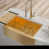 ZNTS 33 Gold Farmhouse Sink - 33 Inch Kitchen Sink Stainless Steel 16 gauge Apron Front Kitchen Sink W124369819