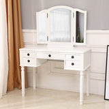 ZNTS Dresser Three-Fold Square Mirror Drawers Roman Column Table/Stool White 15241364