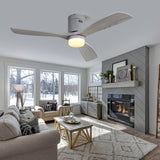 ZNTS 52 Inch Indoor Ceiling Fan With Dimmable 6 Speed Remote Silver 3 Solid Wood Blade Reversible DC W934102595