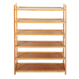 ZNTS Concise Rectangle 6 Tiers Bamboo Shoe Rack Wood Color 70992386