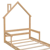 ZNTS Twin House-Shaped Headboard Floor Bed with Handrails ,slats ,Natural W504119488