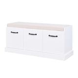 ZNTS Wooden Entryway Shoe Cabinet Living Room Storage Bench with White Cushion W40953989