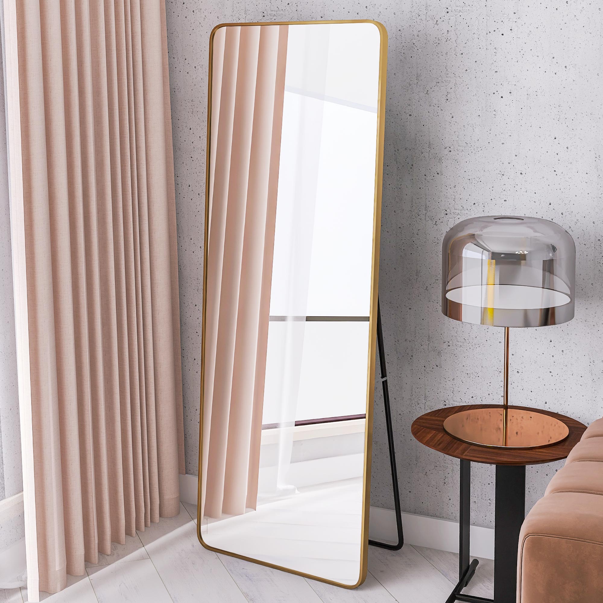 ZNTS square rounded corners Full Length Mirror Floor Mirror Hanging Standing or Leaning, Bedroom Mirror W66247645