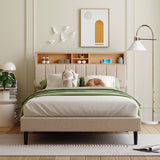 ZNTS Full size Upholstered Platform Bed with Storage Headboard and USB Port, Linen Fabric Upholstered Bed WF299337AAA