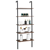 ZNTS Industrial Wall Mounted Bookcase 5-Tier Open Ladder Shelf Bookshelf with Metal Frame, 23.6" L x 18960257