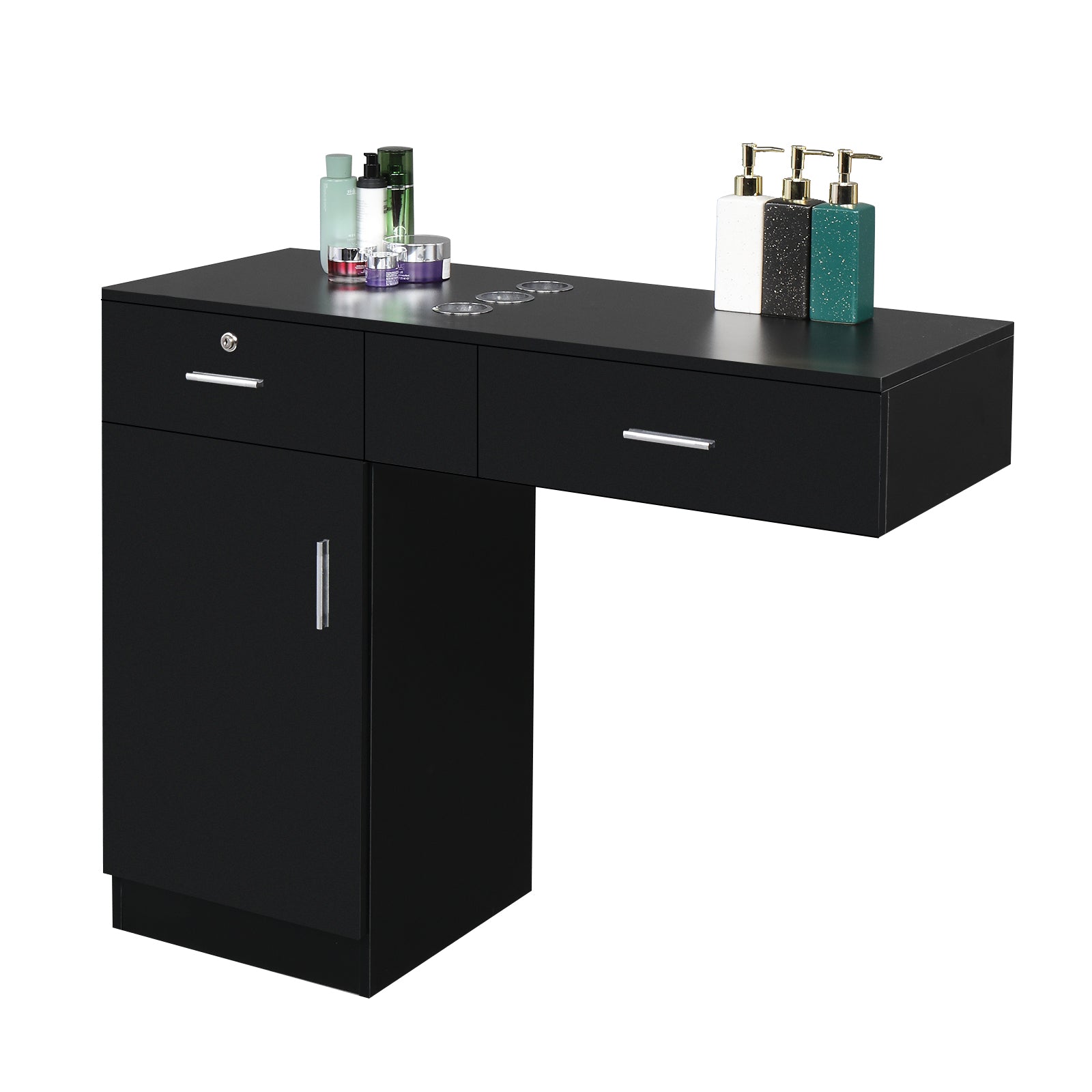 ZNTS Wall-Mounted Hairdressing Cabinet 2 Drawers 2 Locks 1 Door 3 Hair Dryer Black 86347759