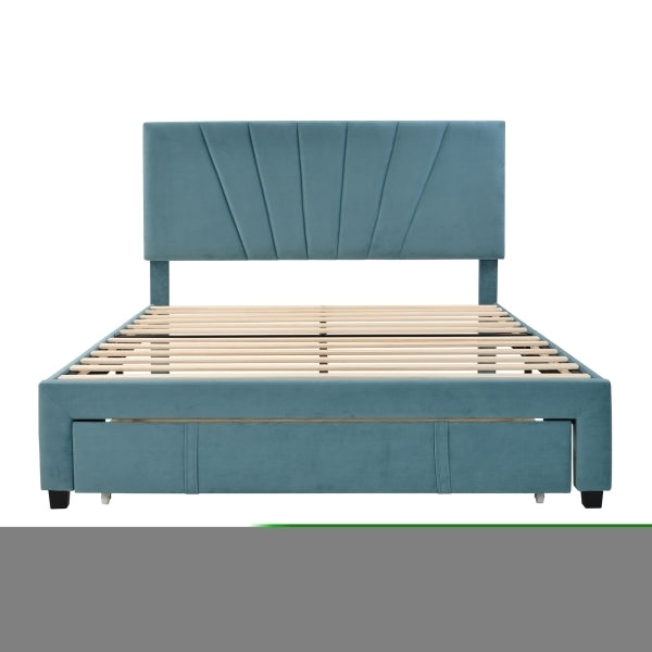 ZNTS Queen Size Storage Bed Velvet Upholstered Platform Bed with a Big Drawer - Blue WF199385AAC