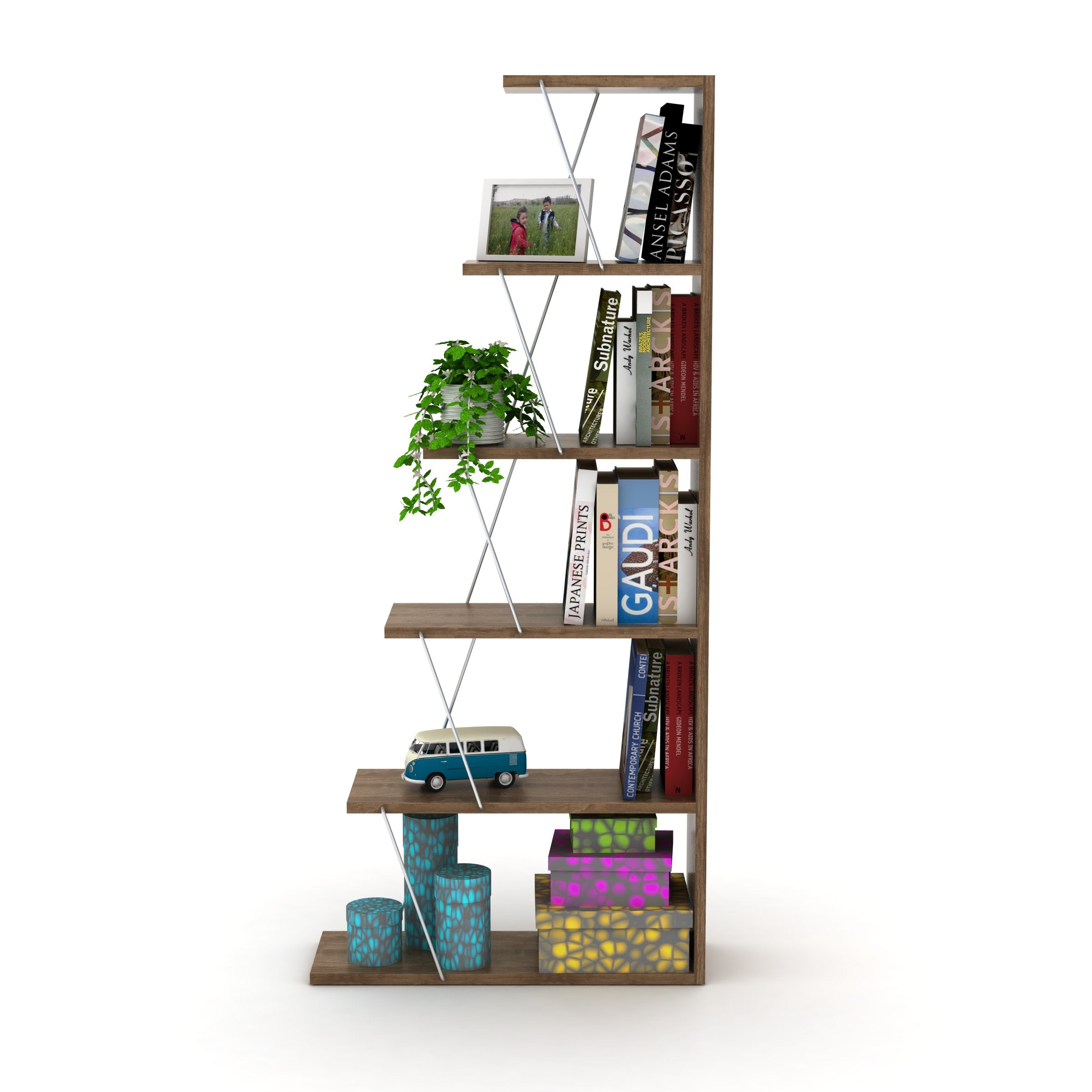 ZNTS Furnish Home Store Modern 5 Tier Ladder Bookshelf Organizers, Narrow Bookshelf for Small Spaces B02949517