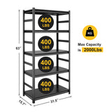 ZNTS Adjustable Heavy Duty Metal Shelving - 5-Tier Storage Shelves, 2000LBS Load, Kitchen, Garage, Pantry 44333229