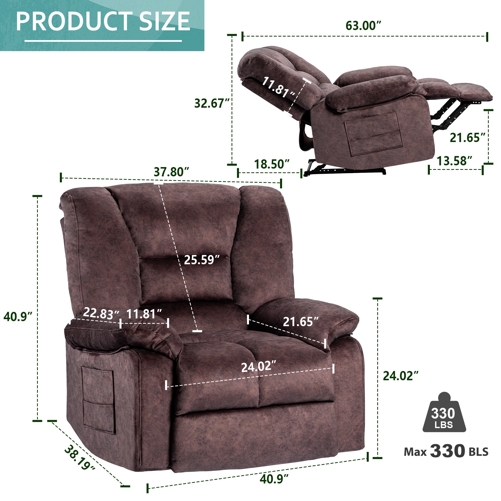 ZNTS Oversized Power Lift Recliner Chair Sofa for Elderly with Massage and Heating W169283064