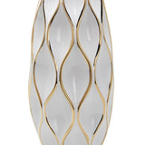 ZNTS Elegant White Ceramic Vase with Gold Accents - Timeless Home Decor B03082104