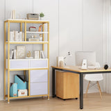 ZNTS 6 layers with 4 drawers bookshelf particleboard iron frame non-woven fabric 90*30*174cm gold frame 38285808