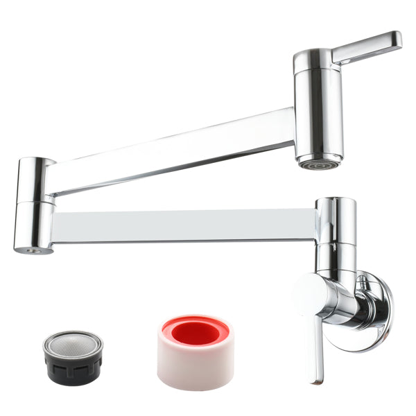 ZNTS Brass Wall Mounted Foldable Faucet Double Handles Fuacet Cold Water Kitchen Tap Chrome 68951116