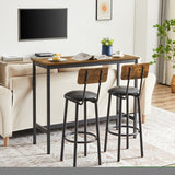 ZNTS Bar Table Set with 2 Bar stools PU Soft seat with backrest, Rustic Brown,43.31'' L x 15.75'' W x W116242792
