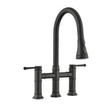 ZNTS Double Handle Bridge Kitchen Faucet With Pull-Down Spray Head W122581050