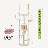 ZNTS Floor to Ceiling Cat Tree Height Adjustable Cat Tower Tall Kitty Climbing Play House with Scratching 64840123
