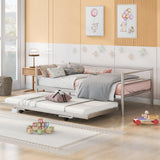 ZNTS Twin Size Metal Daybed with Adjustable Trundle, Pop Up Trundle, Silver WF301146AAN