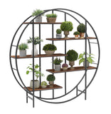 ZNTS Round 5-Tier Metal Plant Stand bookcase storage rack, Indoor Living Room Terrace Garden Balcony W116290852