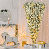 ZNTS GO 6 FT Upside Down Christmas Tree with White Flocking, 360 LED Warm Lights X-mas and 8 Golden Star PX311461AAA