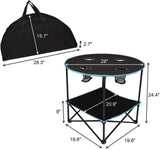 ZNTS Folding Table, Travel Camping Picnic Collapsible Round Table with 4 Cup Holders and Carry Bag W2181P162552