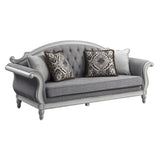 ZNTS ACME Florian Sofa w/4 Pillows, Gray Fabric & Antique White Finish LV02119