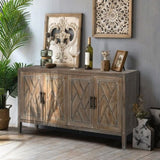 ZNTS 4 Door Wooden Twill Sideboard American Country Vintage Old Living Room Dining Room Hallway Entryway W1445121947