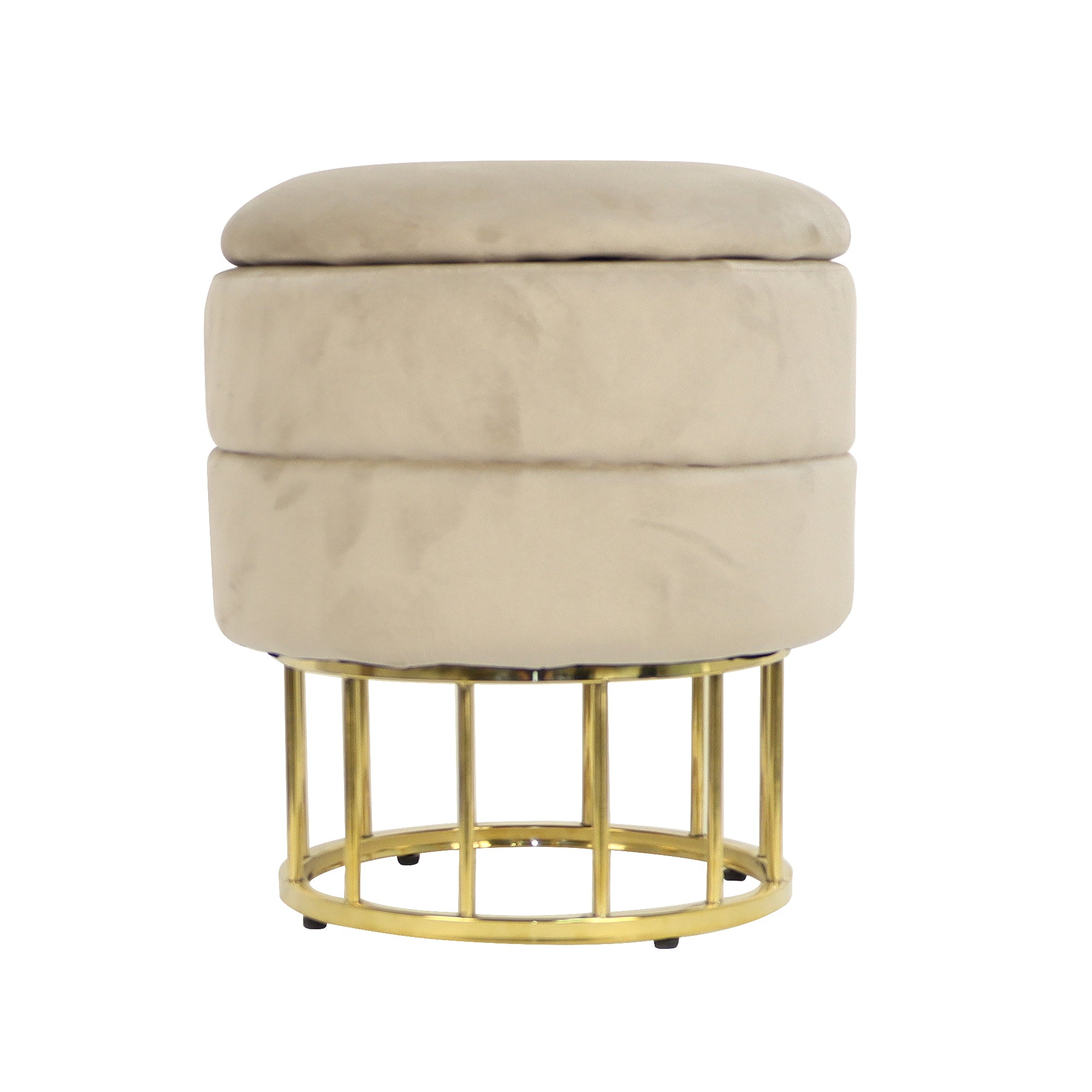 ZNTS Button Tufted Round Storage Ottoman for Living Room & Bedroom,Gold Stainless Steel Leg W172790853