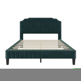 ZNTS Modern Velvet Curved Upholstered Platform Bed , Solid Wood Frame , Nailhead Trim, Green WF298928AAF