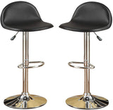 ZNTS Black Faux Leather Stool Adjustable Height Chairs Set of 2 Chair Kitchen Island Stools Chrome Base B01149813