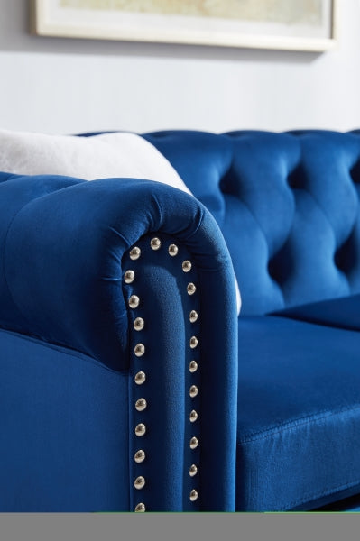 ZNTS Sofa chair, with button and copper nail on arms and back, one white villose pillow, velvet Blue W48733226