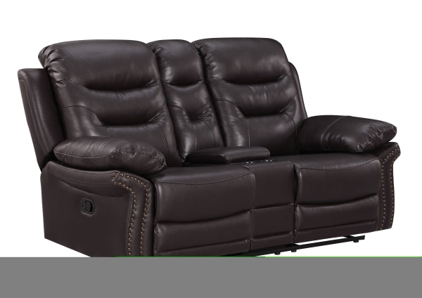ZNTS Global United Leather Air Upholstered Reclining Console Loveseat with Fiber Back B05777734