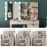 ZNTS Particleboard Triamine Veneer 6 Drawers 2 Shelves 3 Light Bulbs Mirror Cabinet Dressing Table Set 45271452