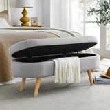 ZNTS Ottoman Oval Storage Bench, Rubber Wood Legs, Grey W48764884