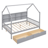 ZNTS Wooden Full Size House Bed with 2 Drawers,Kids Bed with Storage Shelf, Gray WF301459AAE