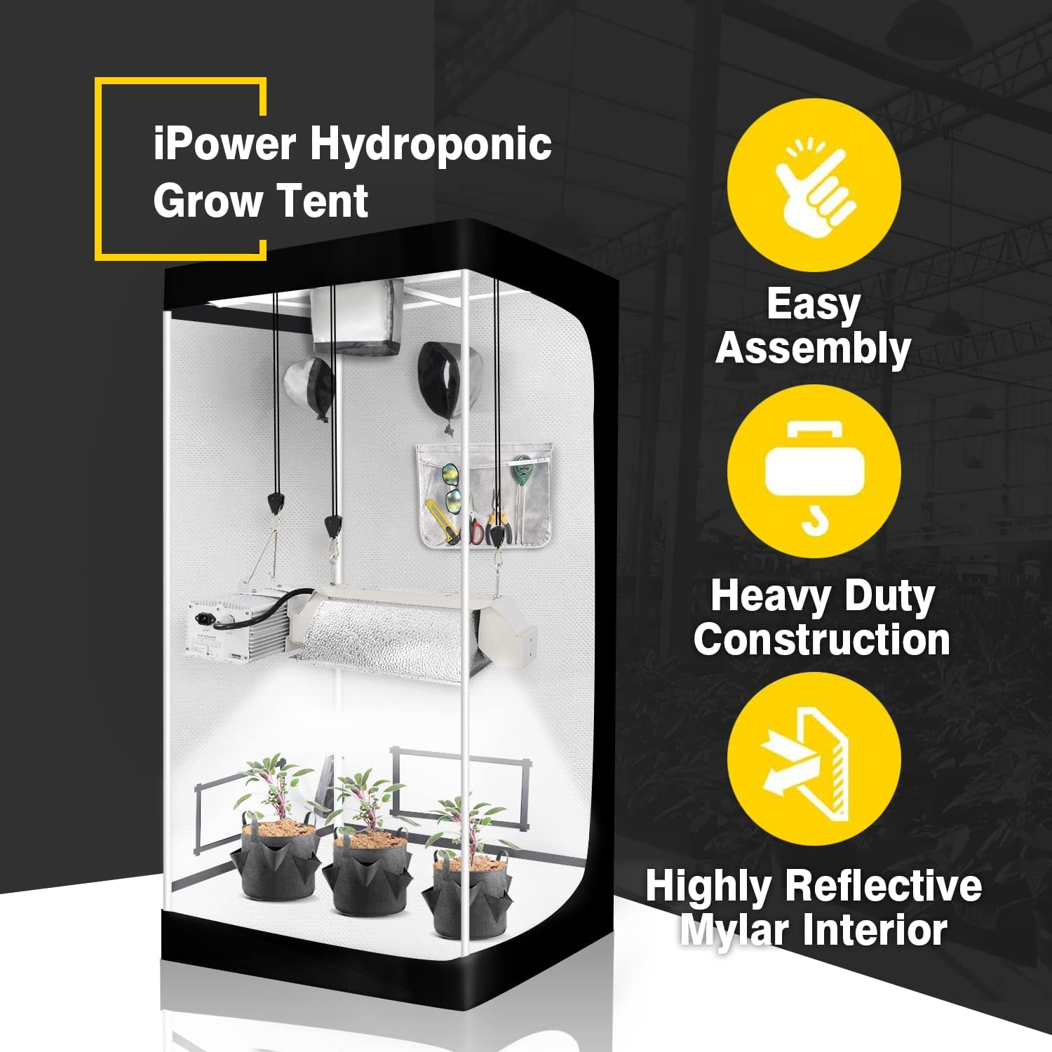 ZNTS iPower GLTENTXS3 Grow Tent with Reflective Mylar 32" x 32" x 63" Indoor Hydroponic Water-Resistant W113483323