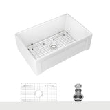 ZNTS Whitehouse Sink - 30 inch Kitchen Sink Apron-front White Ceramic Reversible Single Bowl Kitchen W124352754