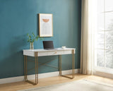 ZNTS Computer Desk Writing Desk with One Drawer Metal Legs and USB Outlet Port – White & Gold B107P147849