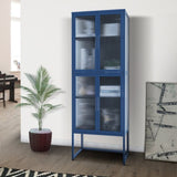 ZNTS Stylish 4-Door Tempered Glass Cabinet with 4 Glass Doors Adjustable Shelves U-Shaped Leg Anti-Tip W1673127688