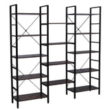 ZNTS Triple Wide 5-Shelf Bookcase, Etagere Large Open Bookshelf Vintage Industrial Style Shelves Wood and 18240517