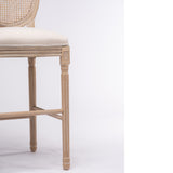 ZNTS French Country Wooden Barstools Rattan Back With Upholstered Seating , Beige and Natural ,Set of 2 W162290987