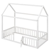 ZNTS Twin Size Wood House Bed with Fence and Door, White Wash WF303131AAK