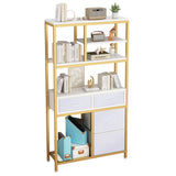 ZNTS 6 layers with 4 drawers bookshelf particleboard iron frame non-woven fabric 90*30*174cm gold frame 38285808