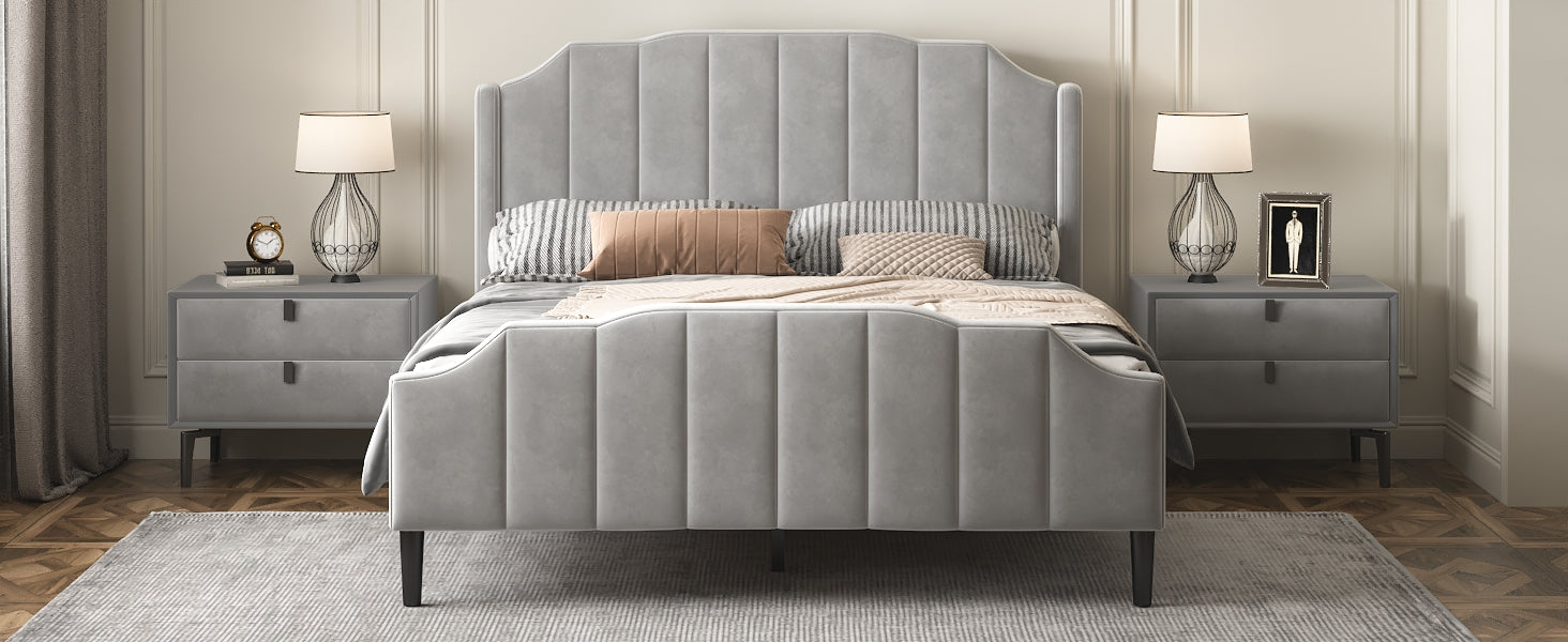 ZNTS Queen Size Upholstered Platform Bed with Headboard and Footboard,No Box Spring Needed, Velvet WF305781AAE