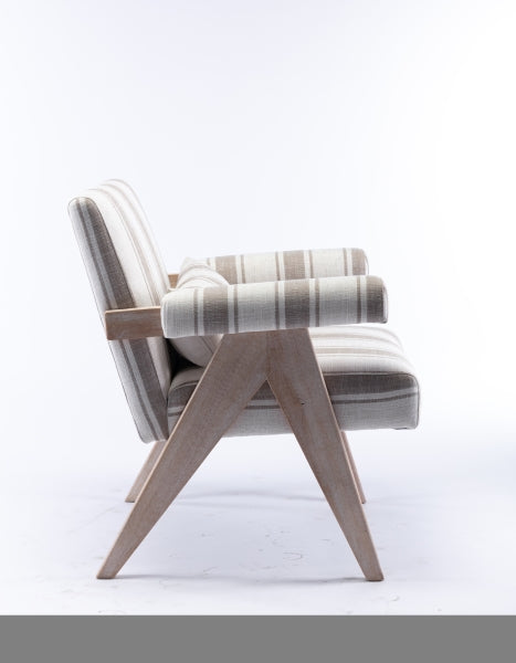 ZNTS Accent chair, KD rubber wood legs with black finish. Fabric cover the seat. With a cushion.Grey W72870354