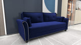 ZNTS 2067 Sofa Armrest with Nail Head Trim Backrest with Buttons Includes Two Pillows 79" Blue Velvet W127846490