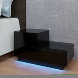 ZNTS RGB LED 2-Drawer Nightstand End Table Black 35239358